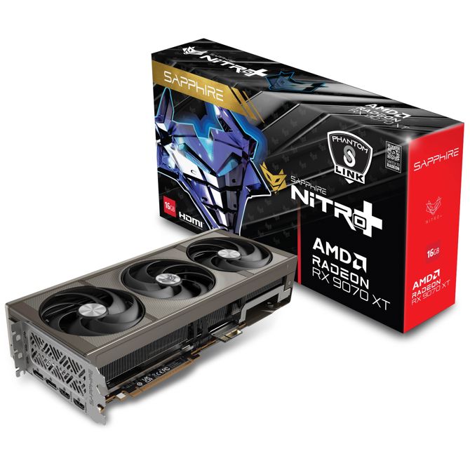 Grafična kartica Sapphire Radeon RX 9070 XT Nitro+ OC, 16GB GDDR6, RDNA4, 2x HDMI 2.1, 2x DisplayPort, srebrna