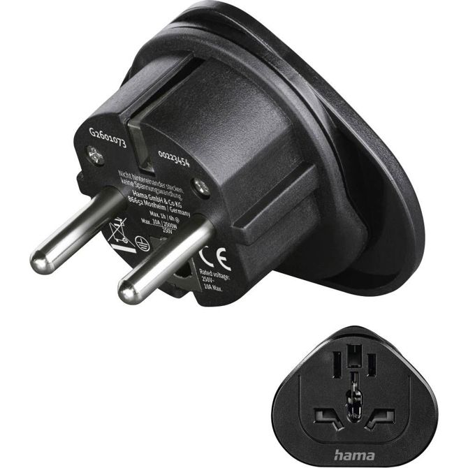 Hama 00223454 potovalni adapter  Reiseadapter Typ E und F, 3-polig, universal, Welt nach Europa, Schwarz