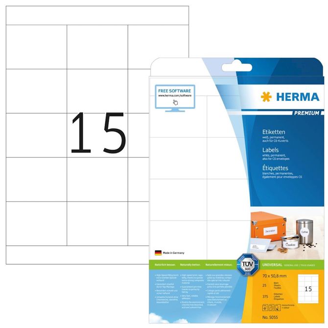 Herma etikete Superprint Premium, 70x50.8 mm, 25/1