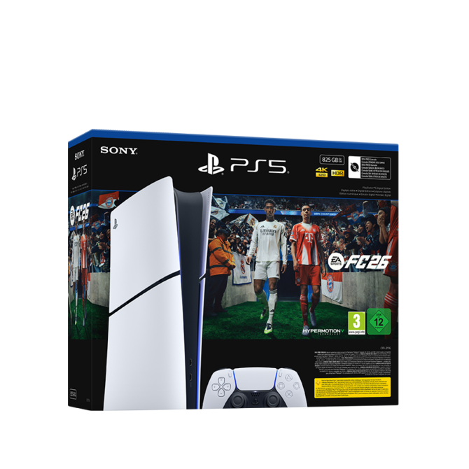Igralna konzola Sony PlayStation 5 Slim Digital, 825 GB SSD, 3D-zvok, haptični odziv + igra EA Sports FC 26
