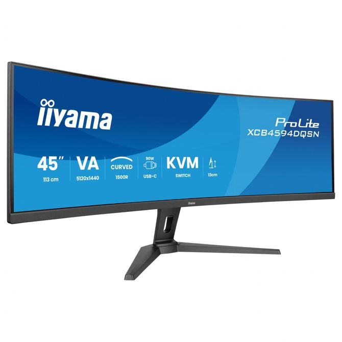 Monitor Iiyama Prolite XCB4594DQSN-B1 105.06 cm (45''), 5120x1440 (QHD), VA, 450cd/m2, 32:9, 165Hz 0,8ms HDMI DP USB-C 90W, RJ45 LS Črna