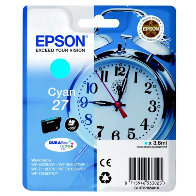 Kartuša za tiskalnike Epson 27 Cyan DURABrite Ultra 3,6 ml do 300 strani WF-7620DTWF/WF-7610DWF/WF-7110DTW/WF-3640DTWF/WF-3620DWF