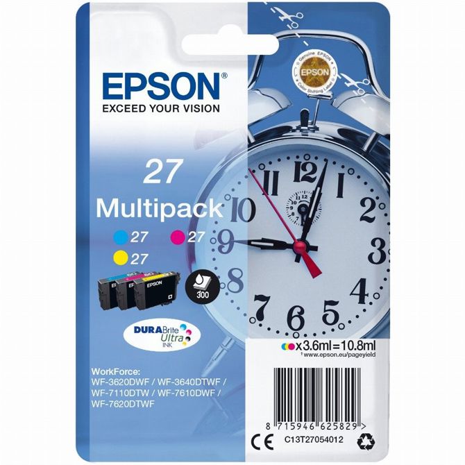 Kartuše za tiskalnike Epson 27 večpakiranje (C13T27054012) DURABrite Ultra, cian/rumena/magenta, 10,8 ml, za WF-7620DTWF/WF-7610DWF/WF-7110DTW/WF-3640DTWF/WF-3620DWF
