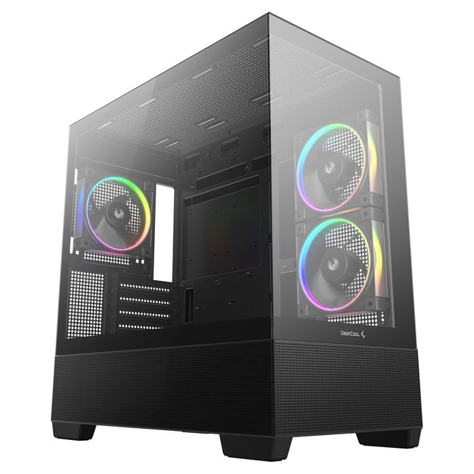Ohišje za računalnike DeepCool CG380 3F, Midi Tower, kaljeno steklo, 3x ARGB ventilatorji, črna