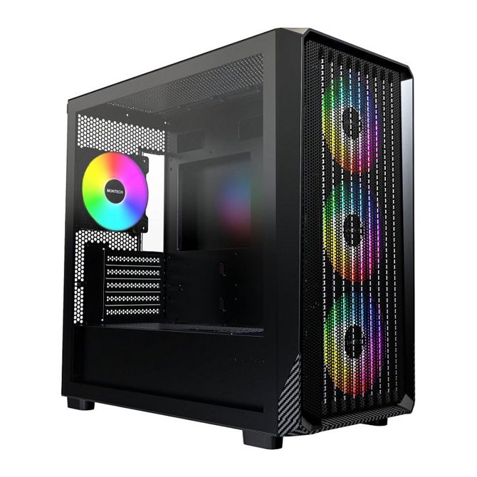 Ohišje za računalnik Montech X5M TG črna, micro ATX/Mini-ITX, RGB osvetlitev, 4x 2,5 reže, vgrajeni ventilatorji