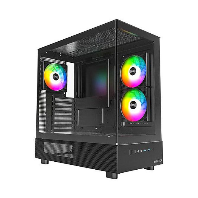 Ohišje za računalnik Montech XR TG kaljeno steklo, ATX, črna, RGB osvetlitev, podpora vodnemu hlajenju