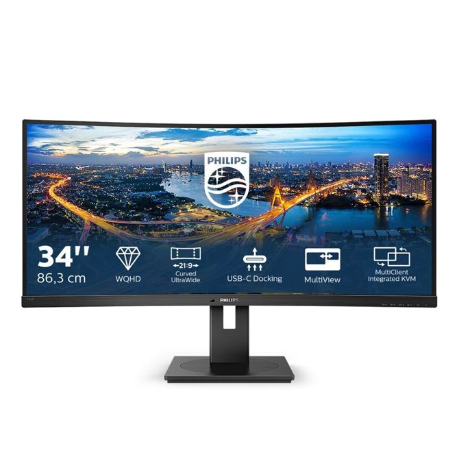 Monitor Philips B Line 346B1C 86,4 cm (34), 3440x1440 (QHD), IPS, 300cd/m2, 21:9 ukrivljen 5ms 100Hz HDMI DP USB-C 90W, zvočnik