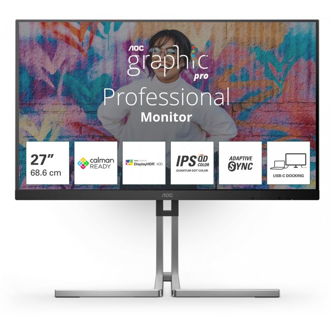 Monitor AOC Q27U3CV (68,6 cm (27), črne barve, QHD, IPS QD, USB-vozlišče, KVM)