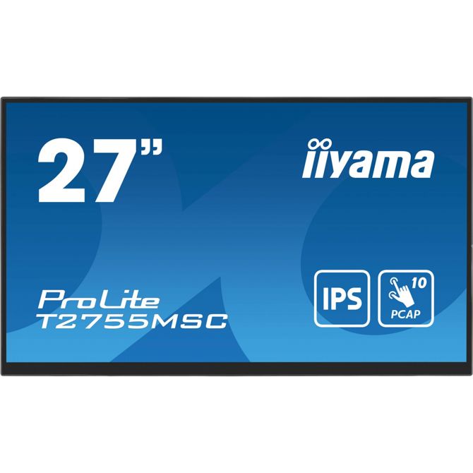 Monitor Iiyama ProLite T2755MSC-B1 68,58 cm (27), 1920x1080 (FHD), 400 cd/m2, 16:9 FHD IPS Touch 5ms 60Hz HDMI DP USB zvočnik črna