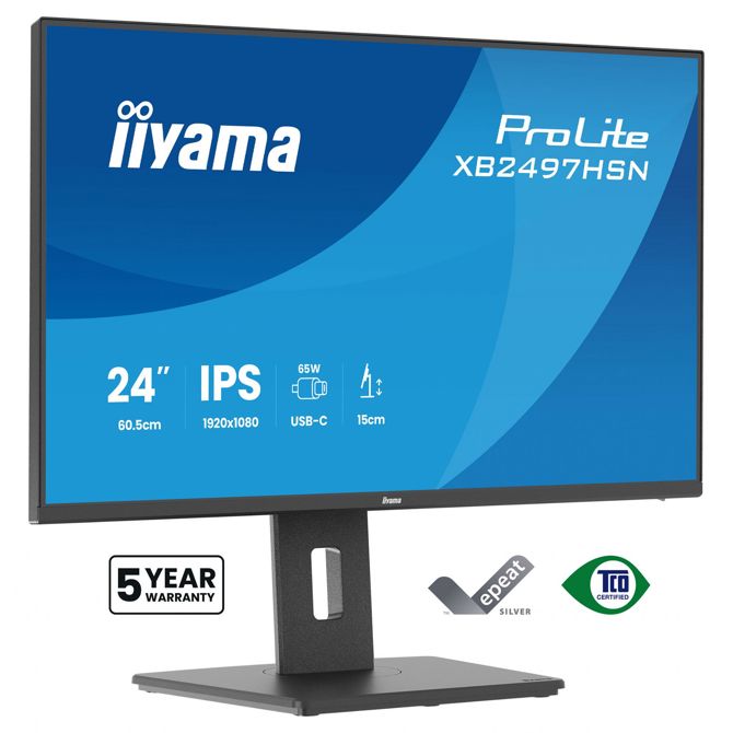 Monitor Iiyama ProLite XB2497HSN-B1 23,8 IPS, Full HD, 100 Hz, USB-C, Daisy Chain