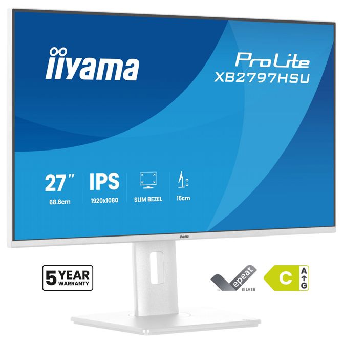 Monitor Iiyama ProLite XB2797HSU-W1 27 IPS, FullHD, 120Hz, USB vozlišče, nastavljivo stojalo, bel