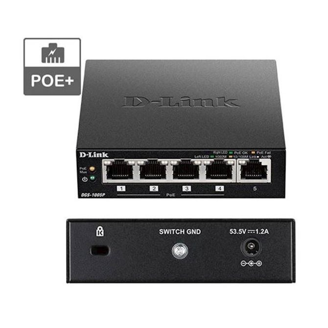 Mrežno stikalo D-Link DGS-1005P, 5-portno, PoE