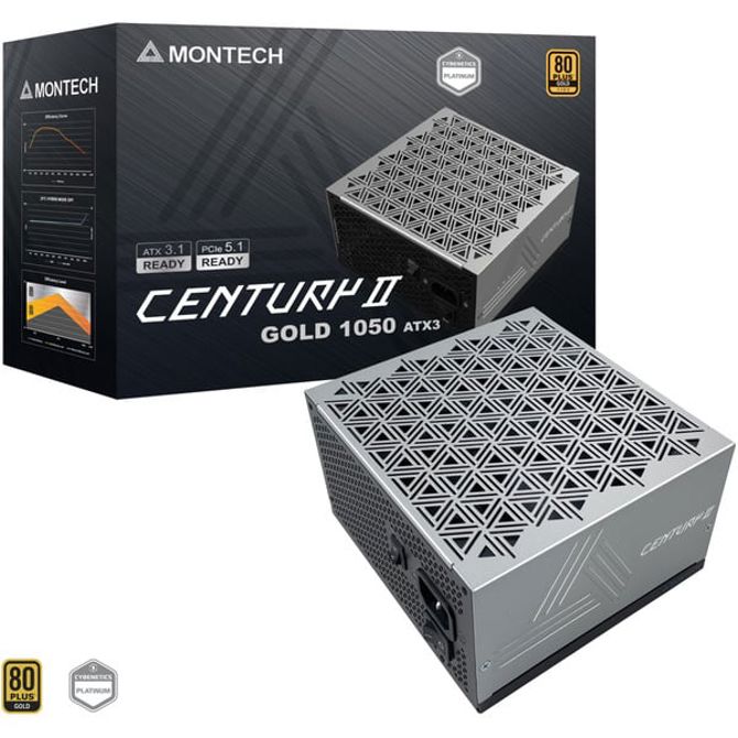 Napajalnik za računalnik Montech CENTURY II 1050 (srebrn, 1x 12-pinski visokozmogljiv grafični procesor, 6x PCIe, upravljanje kablov, 1050 W)
