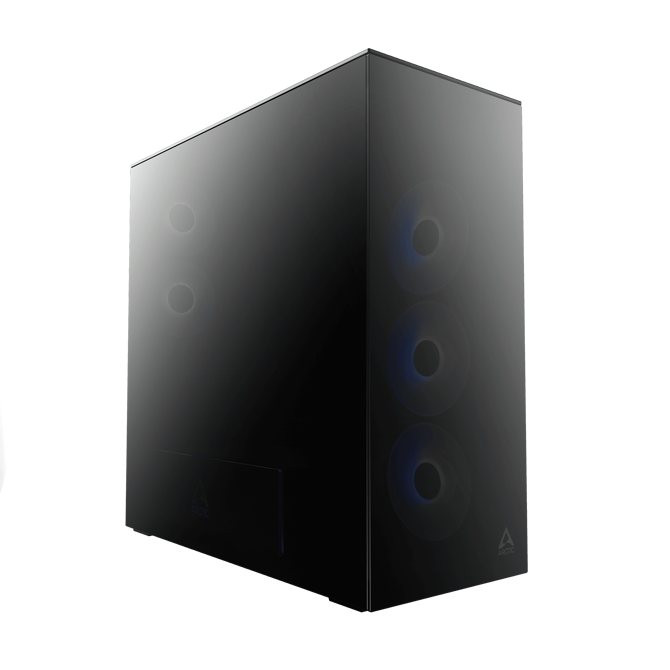 Ohišje za računalnik Arctic Xtender Mirror Black, midi-stolp, E-ATX, 2x kaljeno steklo, RGB, prednameščeni ventilatorji