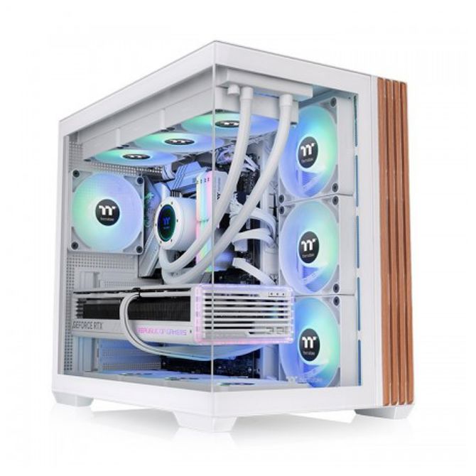 Ohišje za računalnik Thermaltake View 380 WS ARGB (belo/leseno, kaljeno steklo x 2, tekstura lesa)