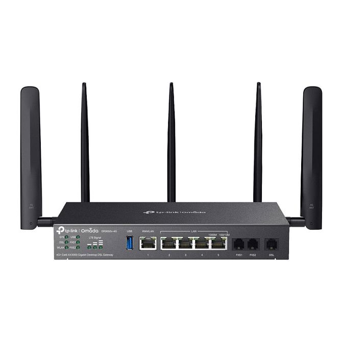 Brezžični usmerjevalnik TP-Link Omada DR3650v-4G AX3000, Wi-Fi 6, gigabitni LAN, 3G/4G USB podpora, 5 zunanjih anten