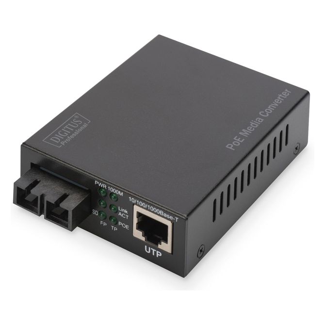 Optični pretvornik Digitus Gigabit PoE RJ45/SC MM, 1x RJ-45, 1x SC, doseg 0,5 km, napajanje PoE