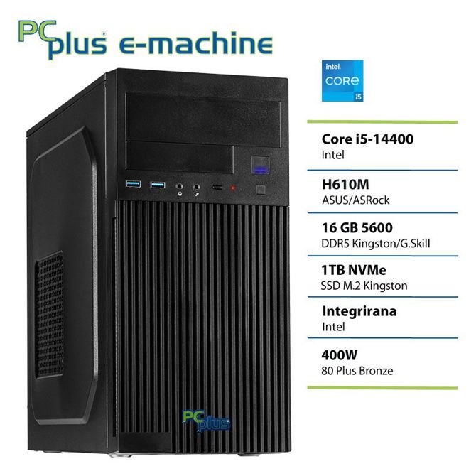 Osebni računalnik PCPLUS e-machine i5-14400/16GB/SSD 1TB NVMe/BrezOS, črn