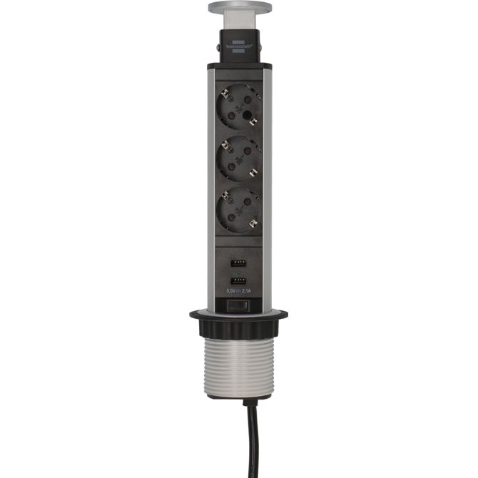 Podaljšek Brennenstuhl Tower Power 3 vtičnice, 2x USB-A, 2 m kabel, izvlečni, zaščita otrok