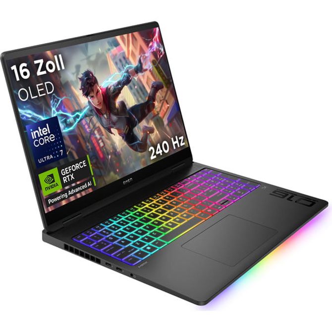 Prenosnik HP 16 MAX 16-ah0170ng Intel® Core™ Ultra 7 255HX, NVIDIA GeForce RTX 5080, 64 GB DDR5, 2 TB (2 TB SSD),DE, Windows 11 Home, črna