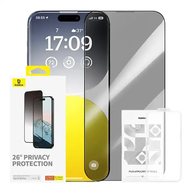 Zaščita zasebnosti Kaljeno steklo Baseus Diamond iPhone 15 Pro