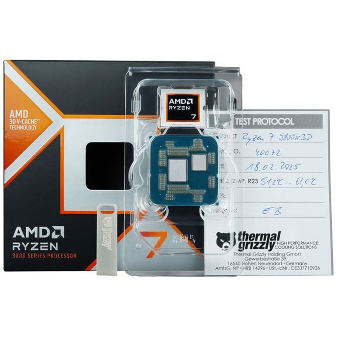 Procesor Thermal Grizzly Ryzen 7 9800X3D AM5, Delidded, 8 jeder, 16 niti, Zen 5, 4.7/5.2 GHz, brez hladilnika