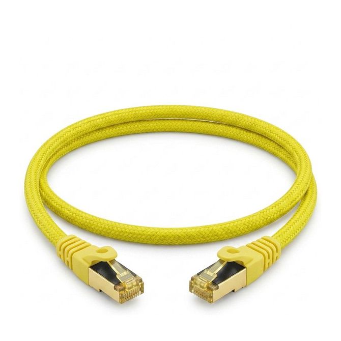 Python patch kabel s surovim kablom Cat.7, najlonsko pleten, rumen, 1 m