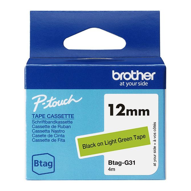 Brother etiketni trak 12 mm x 4 m črne/svetlo zelene barve BTAG-G31