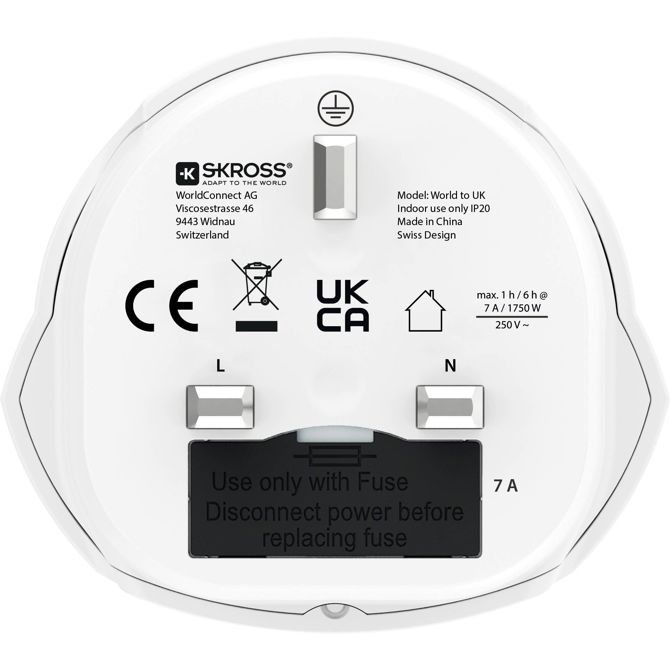 Potovalni adapter Skross 1.500225C-E, univerzalna uporaba, kompakten dizajn, varnostni mehanizem