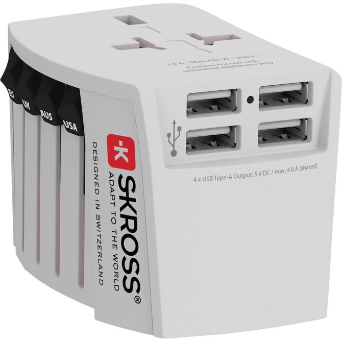 SKROSS dvopolni svetovni potovalni adapter s 4 x USB vrati Skross 1302961 potovalni adapter  MUV USB (4xA)