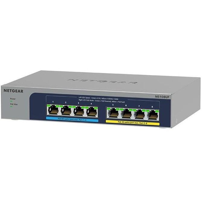 Stikalo Netgear MS108UP 8-port, Ultra 60 PoE, 230 W, neupravljano, 40 Gbit/s