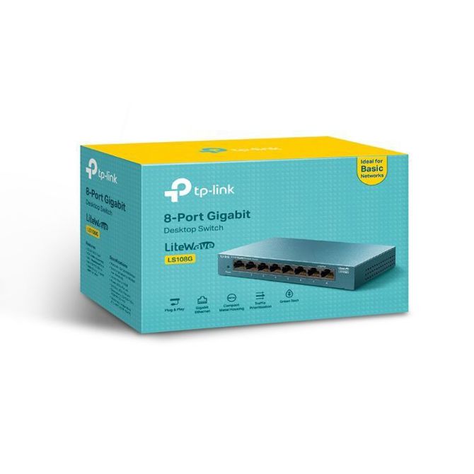 Stikalo TP-Link LS108G 8x Gigabit RJ-45, neupravljano, samodejni MDI/MDIX, LED indikatorji, plug-and-play