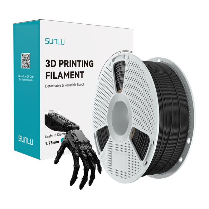 Filament za 3D tiskanje Sunlu PA Easy črn, najlonski kopolimer PA6/66, nizko krčenje, visoka trdnost, toplotna odpornost 121 °C, premer 1,75 mm