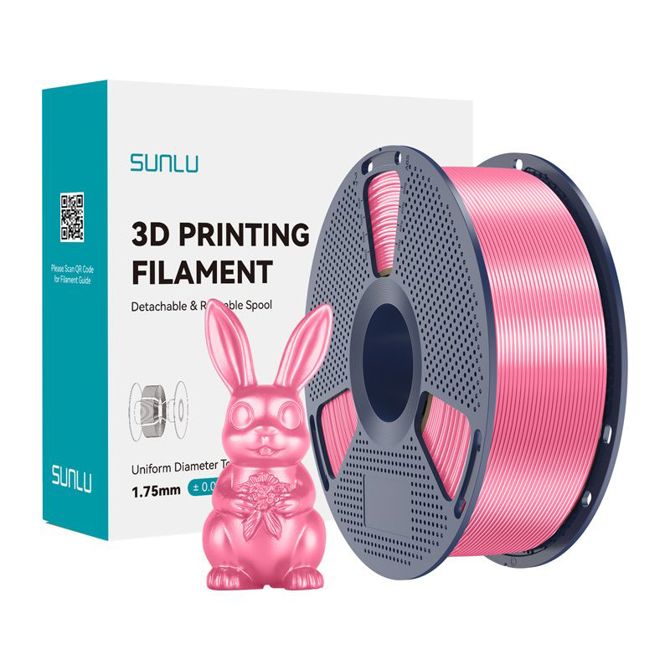 Filament za 3D tiskanje Sunlu PLA+ Silk P 1,75 mm 1 kg roza, svilnat sijaj, visoka natančnost, minimalno krčenje, enostavna uporaba