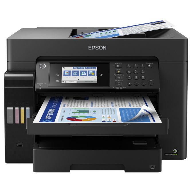 Barvni brizgalni večnamenski tiskalnik EPSON EcoTank ET-16655, A3, 25 strani na minuto, tiskanje 550 listov, USB, LAN, Wi-Fi, črna