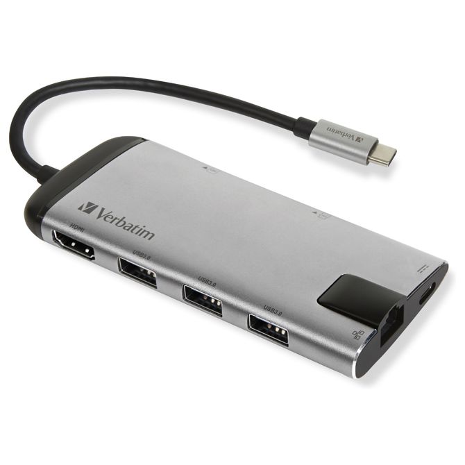 USB-C HUB 7-port > 3xUSB 3.0/USB-C/HDMI/Ethernet/SDmicroSD pasivni Verbatim črno-siv