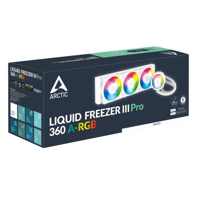 Vodni hladilni sistem  Arctic Liquid Freezer III Pro 360 A-RGB, 3x 120 mm radiator, aluminij/baker, A-RGB osvetlitev, do 3000 vrt/min, bel