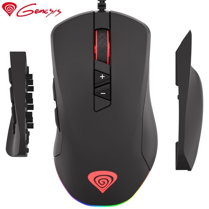 Profesionalna gaming optična miškaGENESIS XENON 770, , RGB osvetlitev, 14 prog. tipk, 10200dpi, kabel 1.8m