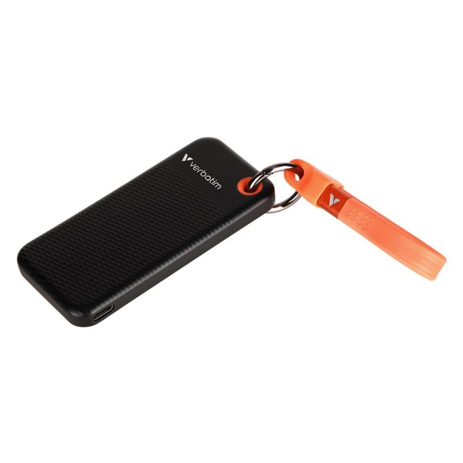 Zunanji SSD Verbatim Pocket SSD 2 TB, Externe SSD USB-C 3.2 Gen 2 (10 Gbit/s), z osebkom za ključe, črna/oranžna