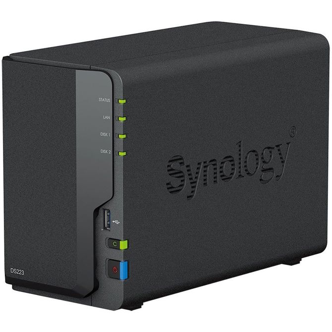 NAS sistem Synology DS223 Realtek RTD1619B CPU, 2 ležišči, do 64 TB, 10 GBe, 3x USB-A 3