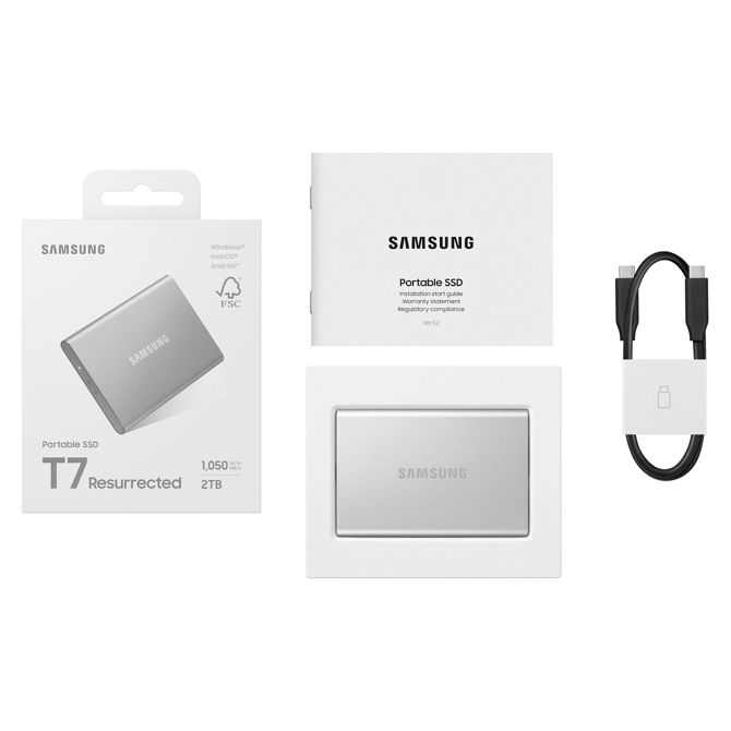 Zunanji SSD disk Samsung T7 Resurrected 2TB, USB-C 3.2 Gen 2, 1050 MB/s, strojno šifriranje, aluminij, srebrn 4