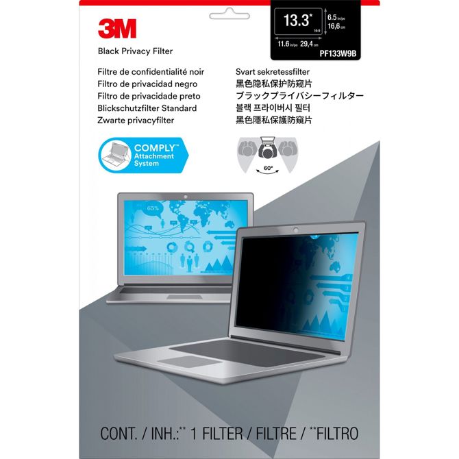 3M filter za zasebnost za 13,3-palčne prenosnike s širokim zaslonom in sistemom za pritrditev COMPLY 2