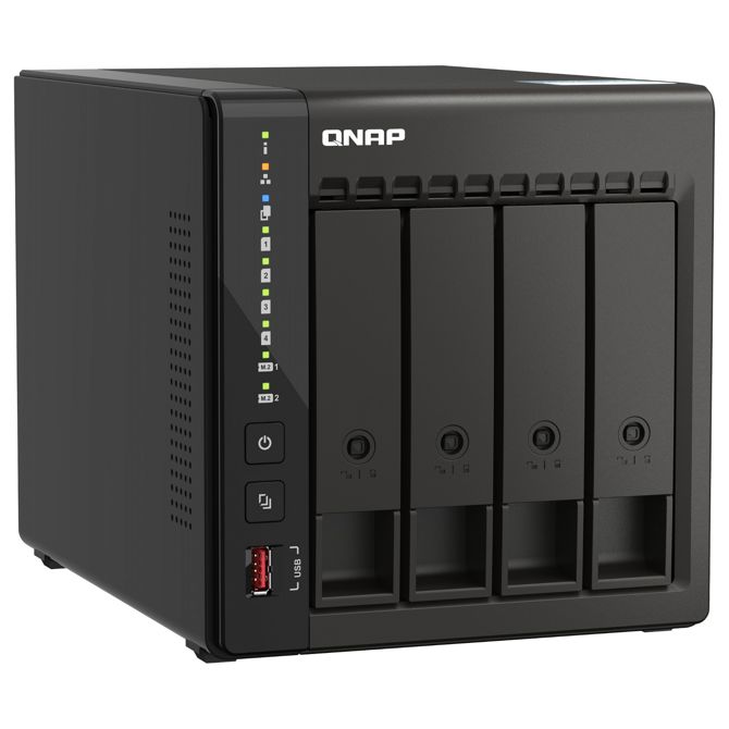 NAS sistem Qnap TS-453E-8G Intel Celeron 2,6 GHz, 8 GB RAM, 4 ležišča, 2x 2,5 GbE, 2x HDMI 4