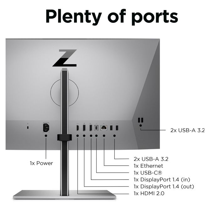 Monitor HP Z24m G3 60,45 cm (23,8), 2560x1440 (QHD), 400cd/m2, 16:9 5ms IPS HDMI DisplayPort, USB-C 90W,  VESA Pivot Speaker Webcam, Silver 6