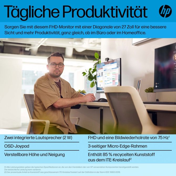 Monitor HP P27h G5 68,58 cm (27), 1920x1080 (FHD), 250cd/m2, 16:9, 5ms, HDMI, VGA, DisplayPort VESA, zvočnik, črn 4