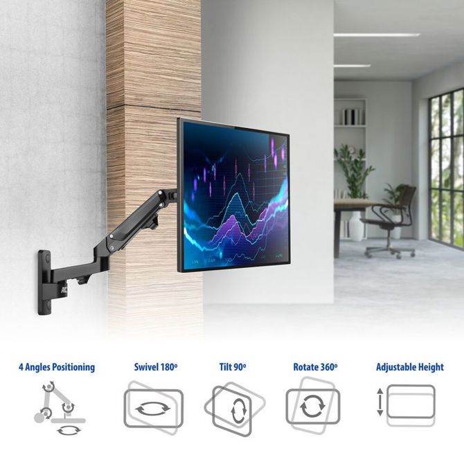 Stenski nosilec za monitor ACT AC8310 s plinsko vzmetjo 1 zaslon 17”- 27” črna 4