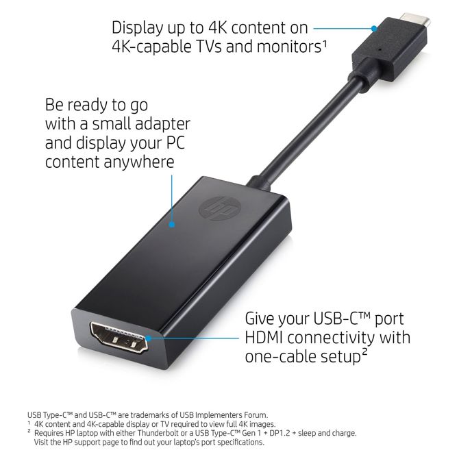 Adapter HP 2PC54AA#ABB, HDMI - USB-C, črna 3