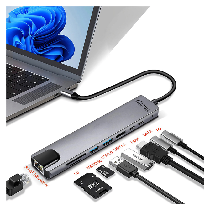 Adapter USB-C 8-v-1 Media-Tech MT5046 4
