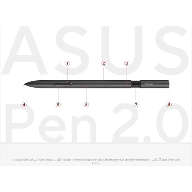 Aktivno pero Asus Pen 2.0 SA203H, podpira naprave MPP 2.0, USB-C polnjenje, konice: 2H, H, HB, B 90XB07KN-MTO040 6