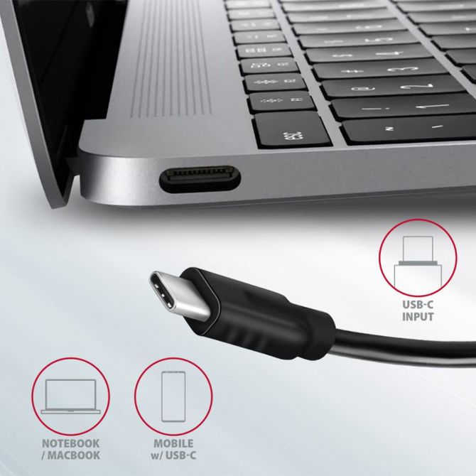 USB-razdelilnik, HDMI + 2 x USB-A + 2 x USB-C, 13 cm, USB-C 3
